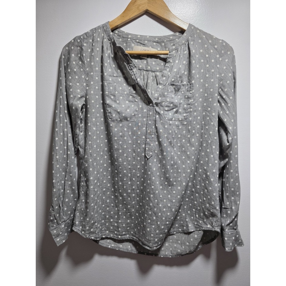 LOFT Womens Blouse Size XS Long Sleeve Tops Gray Lightweight 100% Cotton